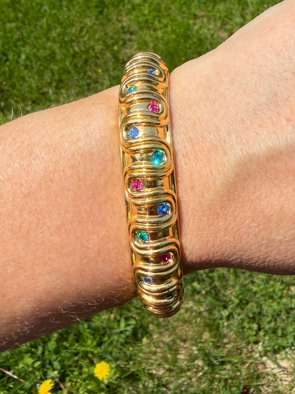 Vintage Swarovski Crystal Gold Multicolor Bangle Bracelet - Picture 7 of 12